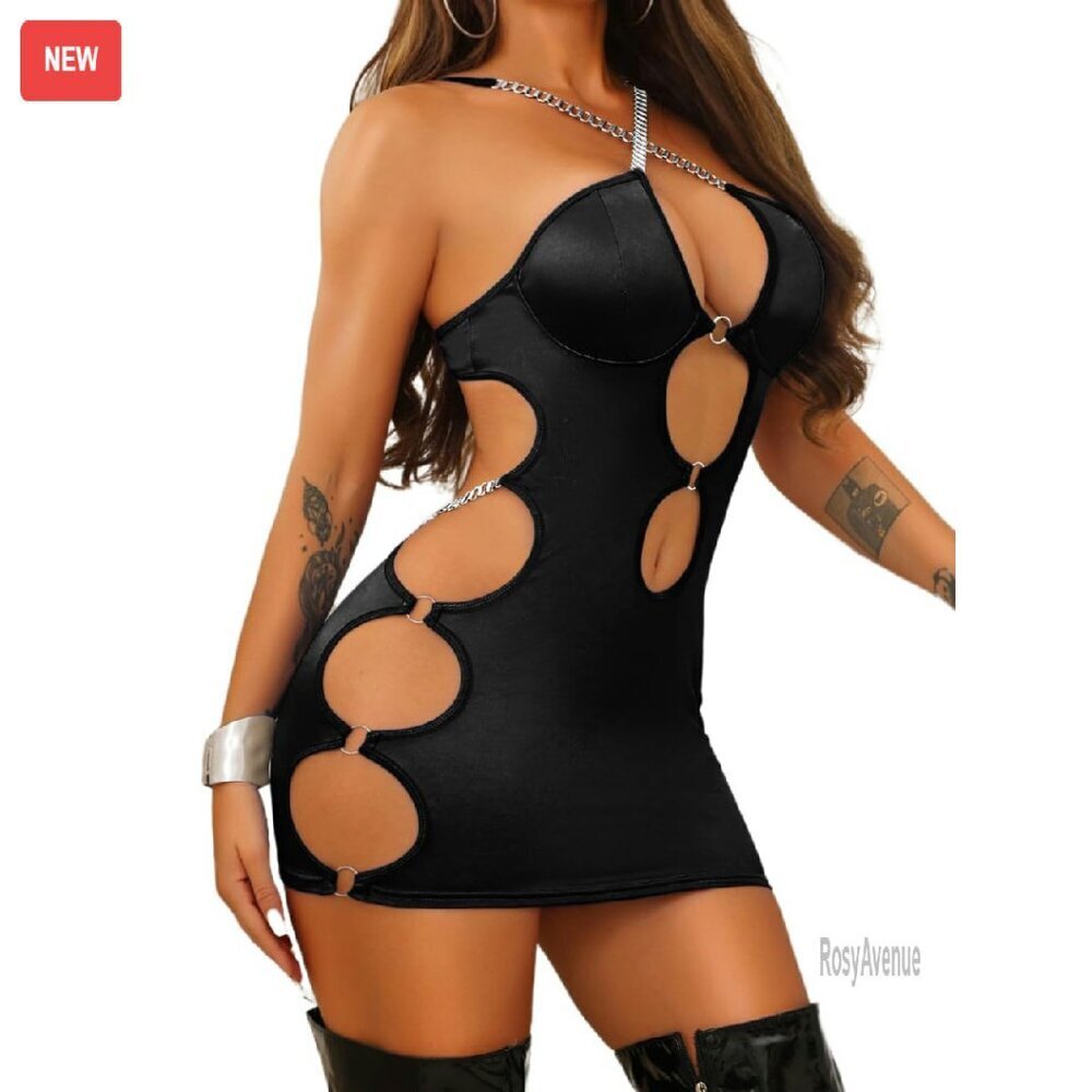 Sexy Deep V Halter Bodycon Mini Dress, Club Party Outfit, Size S-M-L-XL-XXL